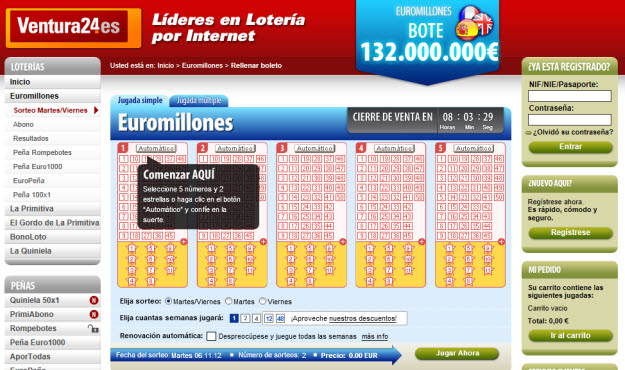 Jugar a Euromillones con Ventura24