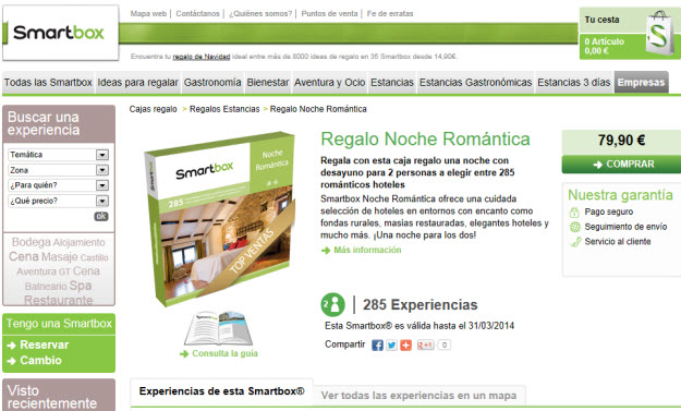 Regalar experiencias románticas para dos en Smartbox